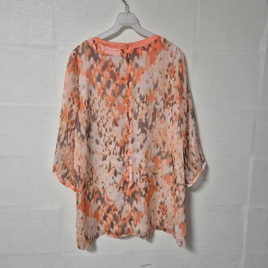 [BUNJANG] Gudiceli Orange Pattern Chiffon Blouse / 구디첼리 오렌지 패턴 쉬폰 블라우스 칠부