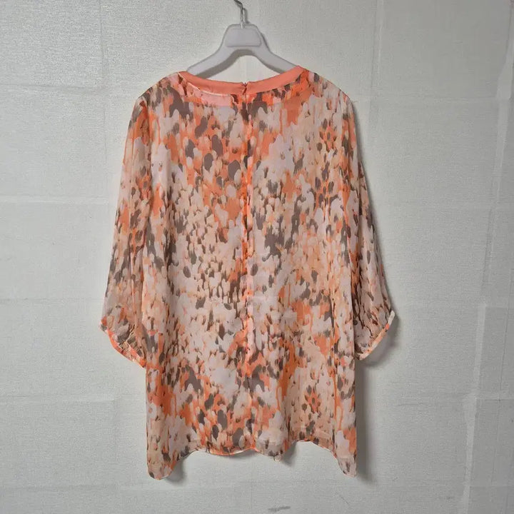 [BUNJANG] Gudiceli Orange Pattern Chiffon Blouse / 구디첼리 오렌지 패턴 쉬폰 블라우스 칠부