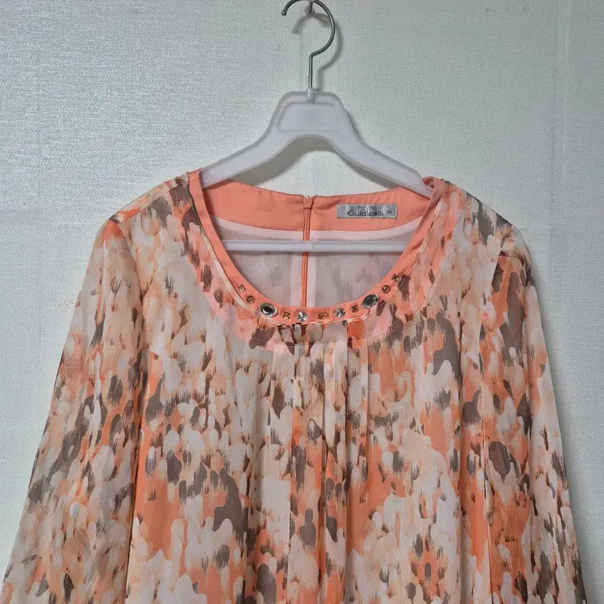 [BUNJANG] Gudiceli Orange Pattern Chiffon Blouse / 구디첼리 오렌지 패턴 쉬폰 블라우스 칠부
