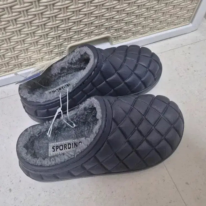 [BUNJANG] Quilted Faux Fur Lined Slippers / 털 슬리퍼