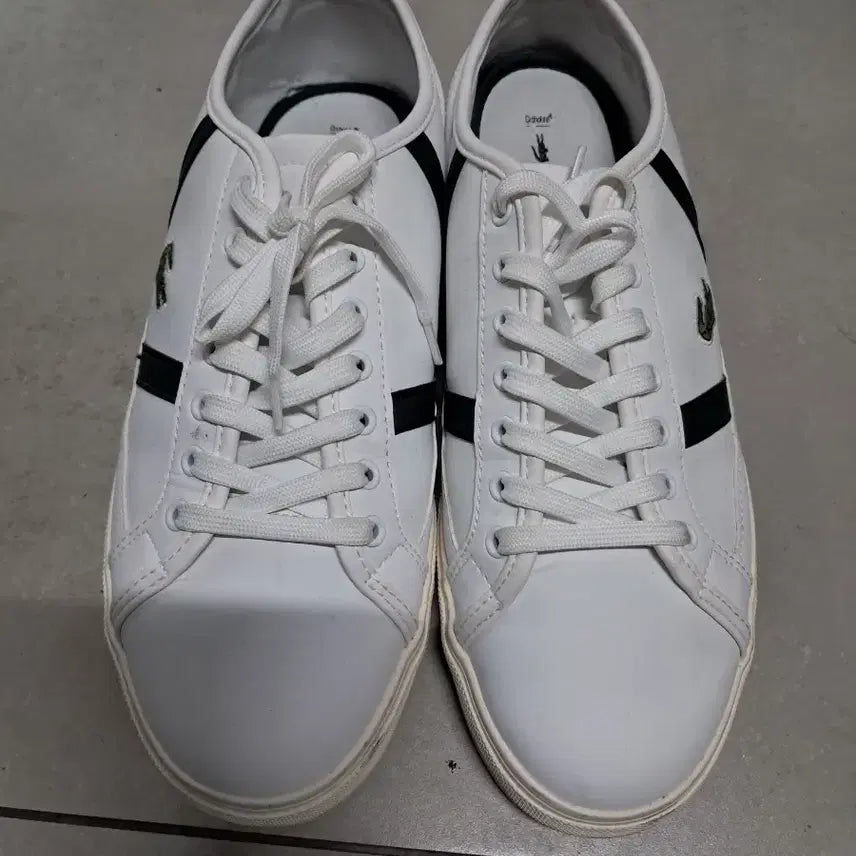 [BUNJANG] Lacoste White Sneakers Green Stripe / 라코스테 흰색 스니커즈 그린 스트라이프