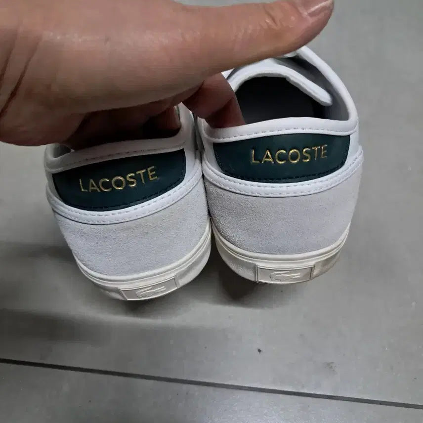 [BUNJANG] Lacoste White Sneakers Green Stripe / 라코스테 흰색 스니커즈 그린 스트라이프