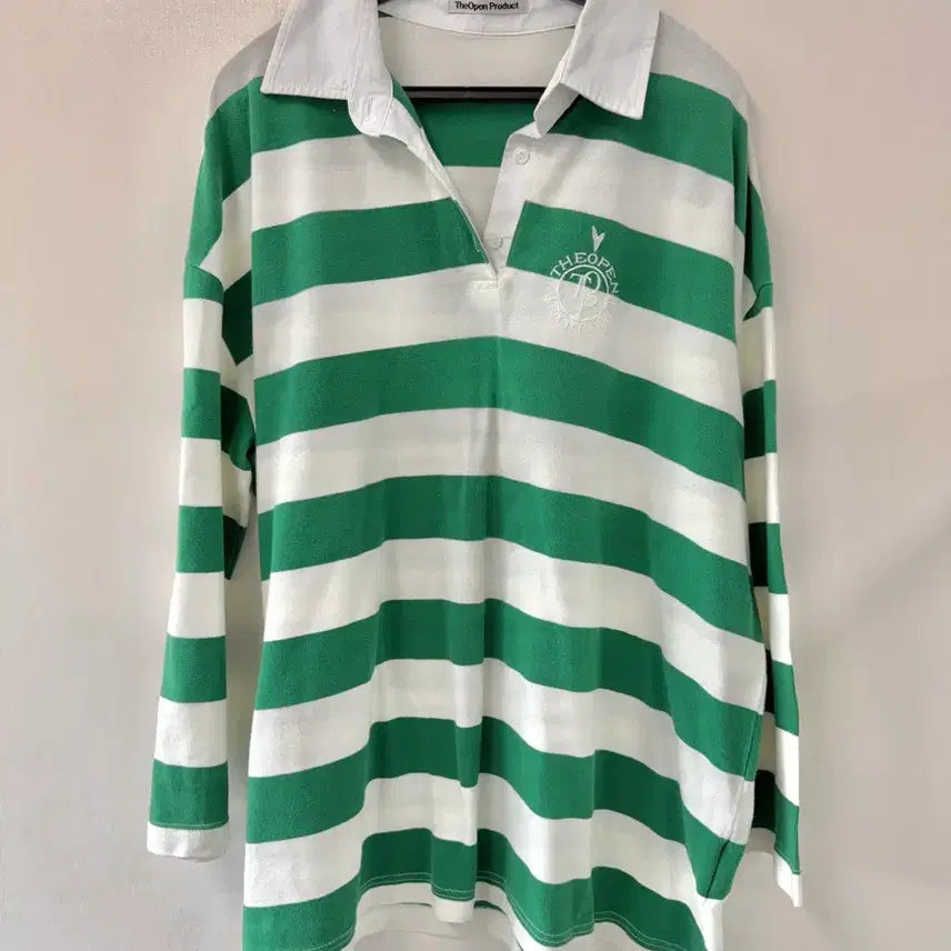 [BUNJANG] TheOpen Product Green Stripe Rugby Shirt / TheOpen Product 그린 스트라이프 럭비티 더오픈프로덕트