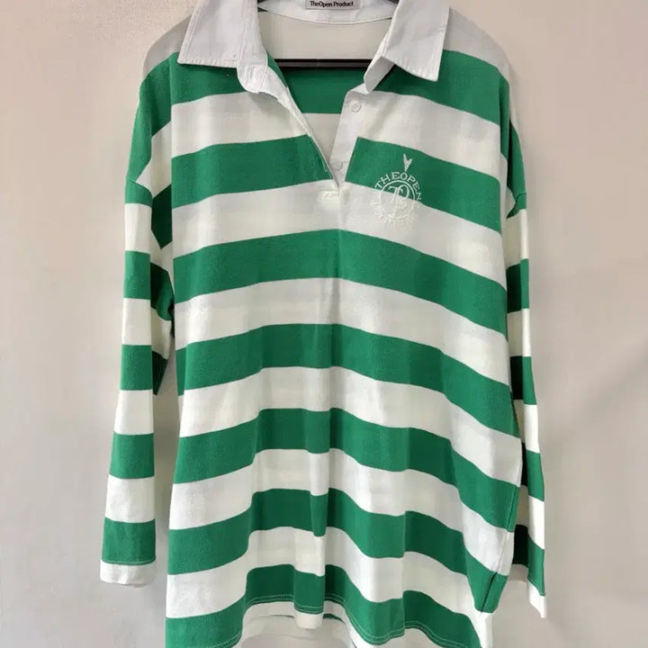 [BUNJANG] TheOpen Product Green Stripe Rugby Shirt / TheOpen Product 그린 스트라이프 럭비티 더오픈프로덕트