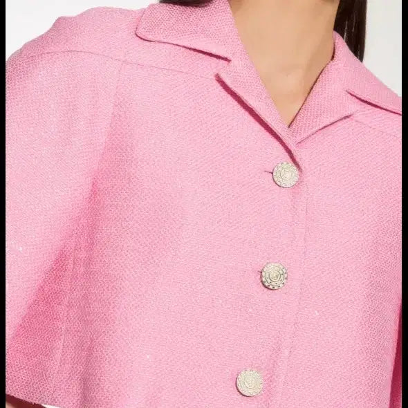 [BUNJANG] Obze Pink Tweed Crop Jacket / 오브제핑크 트위드크롭자켓