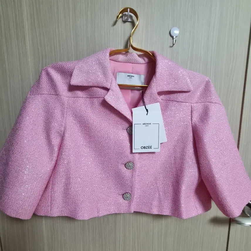 [BUNJANG] Obze Pink Tweed Crop Jacket / 오브제핑크 트위드크롭자켓