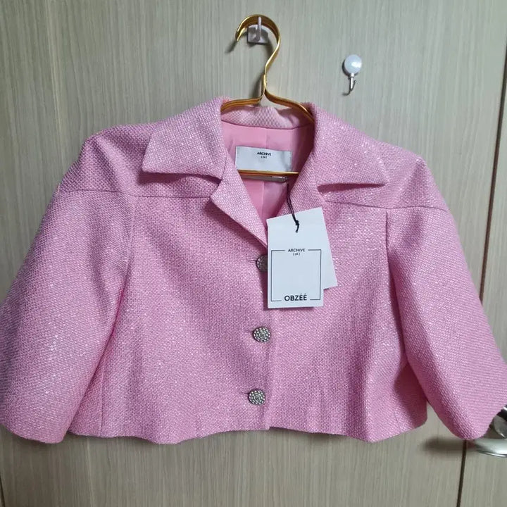 [BUNJANG] Obze Pink Tweed Crop Jacket / 오브제핑크 트위드크롭자켓
