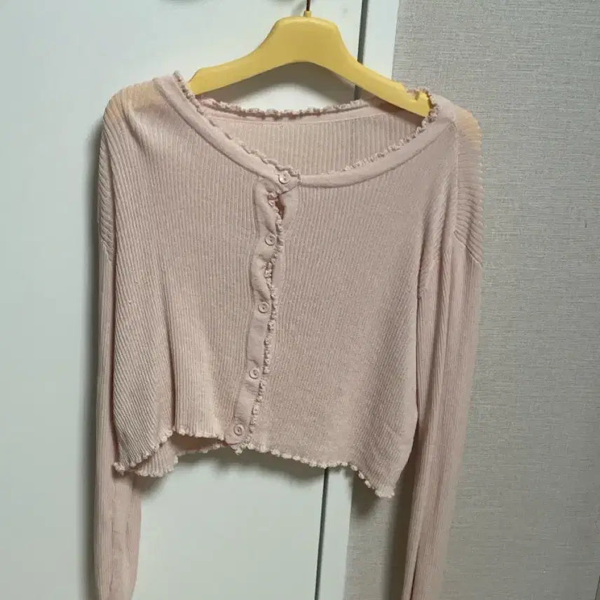 [BUNJANG] Pink Ribbed Cardigan / 핑크 골지 가디건 FREE