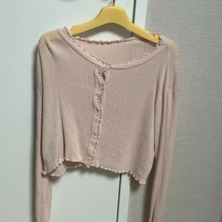 [BUNJANG] Pink Ribbed Cardigan / 핑크 골지 가디건 FREE