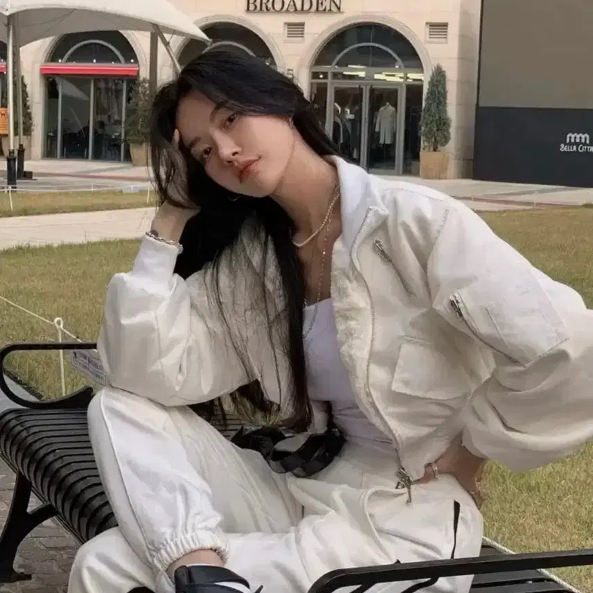 [BUNJANG] Pale Jade Per Bomber Two-Way Jacket (White) / 페일제이드 퍼봄버 투웨이 자켓 (화이트)