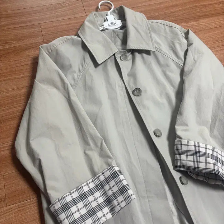 [BUNJANG] Khaki Beige Check Lined Trench Coat / 카키베이지 체크 안감 트렌치 코트