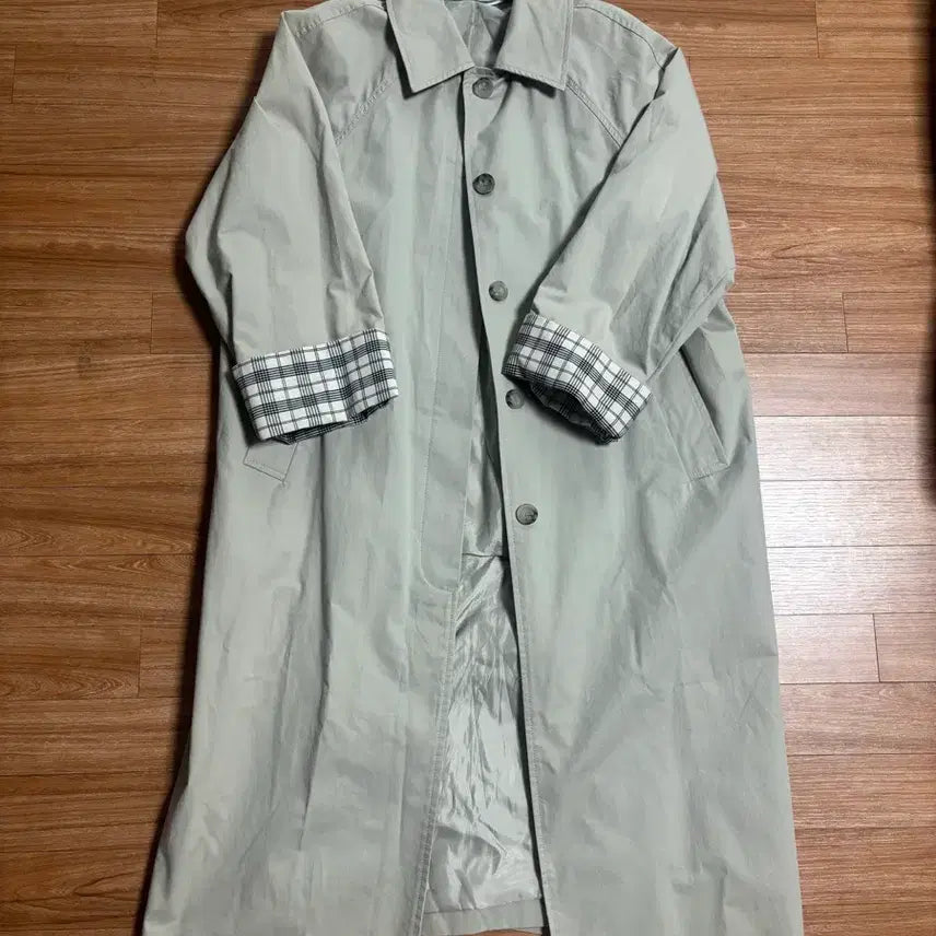 [BUNJANG] Khaki Beige Check Lined Trench Coat / 카키베이지 체크 안감 트렌치 코트
