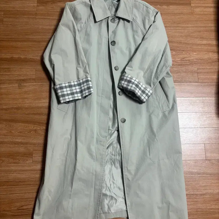 [BUNJANG] Khaki Beige Check Lined Trench Coat / 카키베이지 체크 안감 트렌치 코트