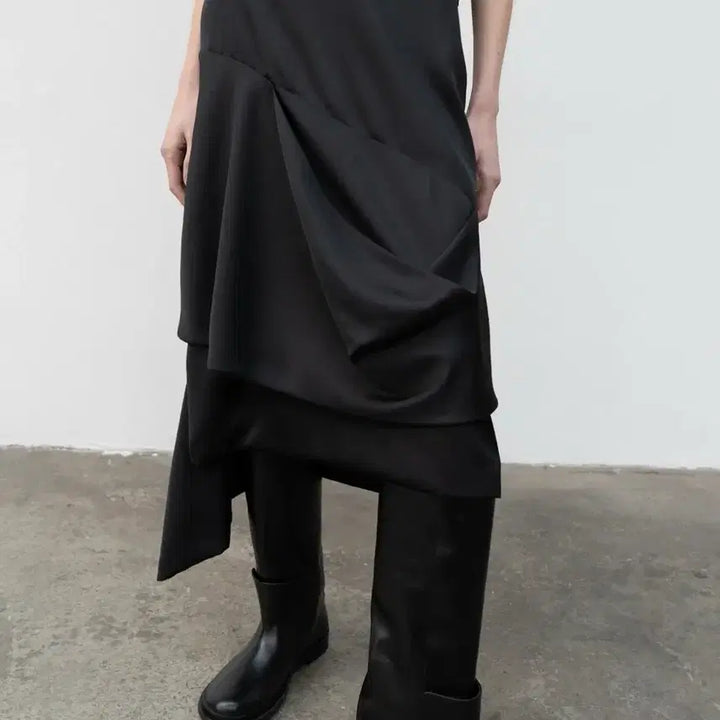 [BUNJANG] Low Classic Drape Layered Skirt - Black / 로우클래식 DRAPE LAYERED SKIRT - BLACK
