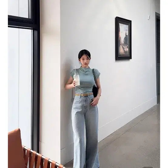 [BUNJANG] Jumienne Wide Long Denim Jeans / 주미엔느 립포켓 와이드 롱 데님 연청S, 블랙(기모) S
