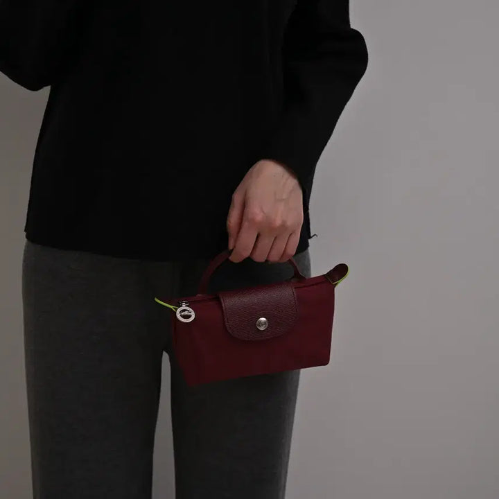 [BUNJANG] Longchamp Nylon and Cowhide Leather Clutch and Shoulder Bag / 롱샴 클러치백 숄더백 와인 나일론 소가죽