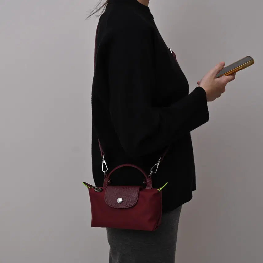 [BUNJANG] Longchamp Nylon and Cowhide Leather Clutch and Shoulder Bag / 롱샴 클러치백 숄더백 와인 나일론 소가죽