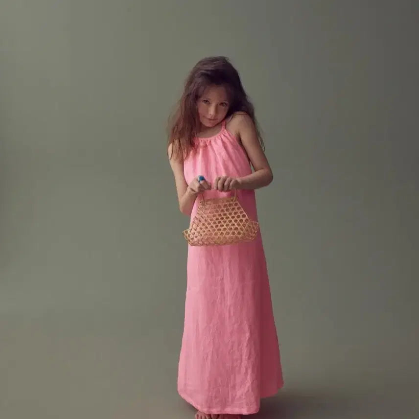 [BUNJANG] Numomu Pink Linen Long Dress / Numomu 누모무 핫썸머 핑크 린넨 롱 원피스