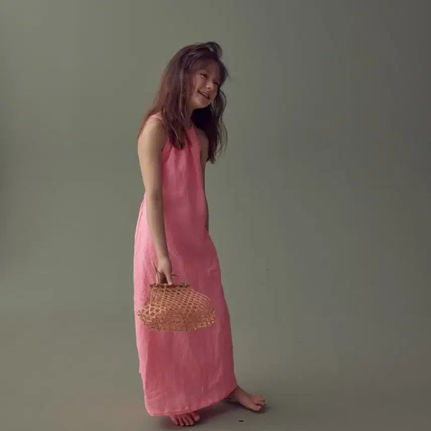 [BUNJANG] Numomu Pink Linen Long Dress / Numomu 누모무 핫썸머 핑크 린넨 롱 원피스