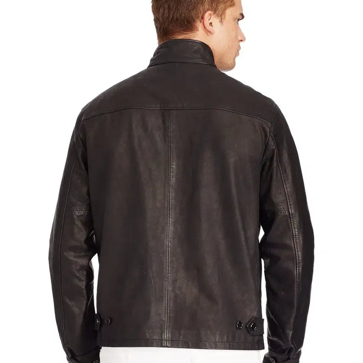 [BUNJANG] Polo Ralph Lauren Buffalo Leather Harrington Jacket / [A+등급 38] 폴로랄프로렌 블랙 물소가죽 바라쿠타 해링턴자켓