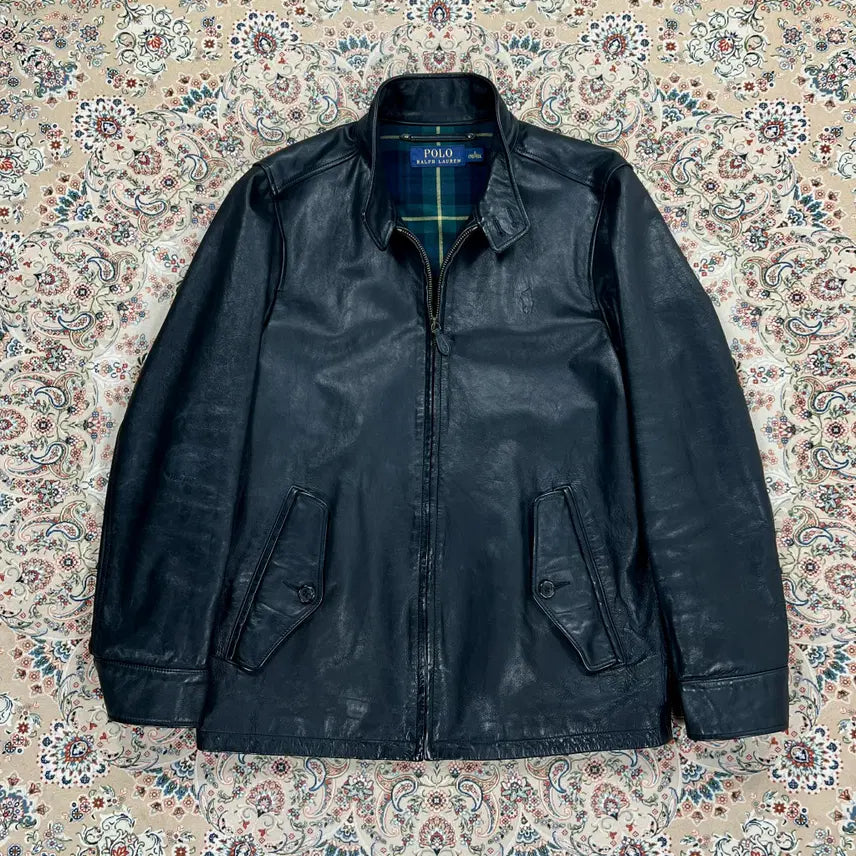 [BUNJANG] Polo Ralph Lauren Buffalo Leather Harrington Jacket / [A+등급 38] 폴로랄프로렌 블랙 물소가죽 바라쿠타 해링턴자켓