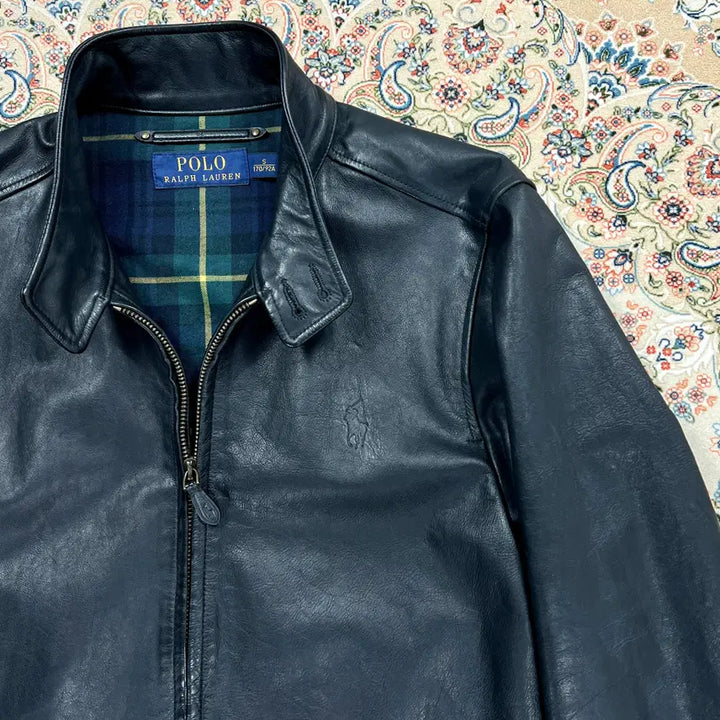 [BUNJANG] Polo Ralph Lauren Buffalo Leather Harrington Jacket / [A+등급 38] 폴로랄프로렌 블랙 물소가죽 바라쿠타 해링턴자켓