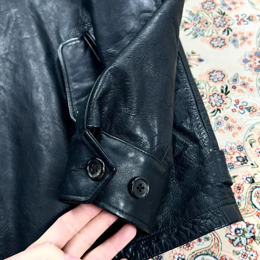 [BUNJANG] Polo Ralph Lauren Buffalo Leather Harrington Jacket / [A+등급 38] 폴로랄프로렌 블랙 물소가죽 바라쿠타 해링턴자켓