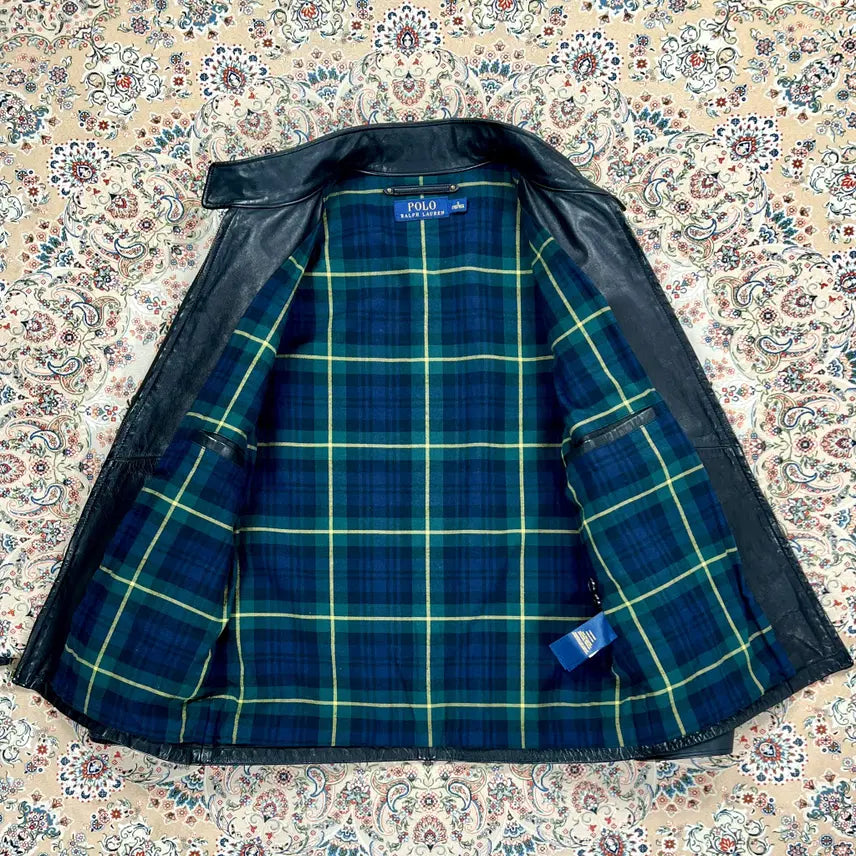 [BUNJANG] Polo Ralph Lauren Buffalo Leather Harrington Jacket / [A+등급 38] 폴로랄프로렌 블랙 물소가죽 바라쿠타 해링턴자켓