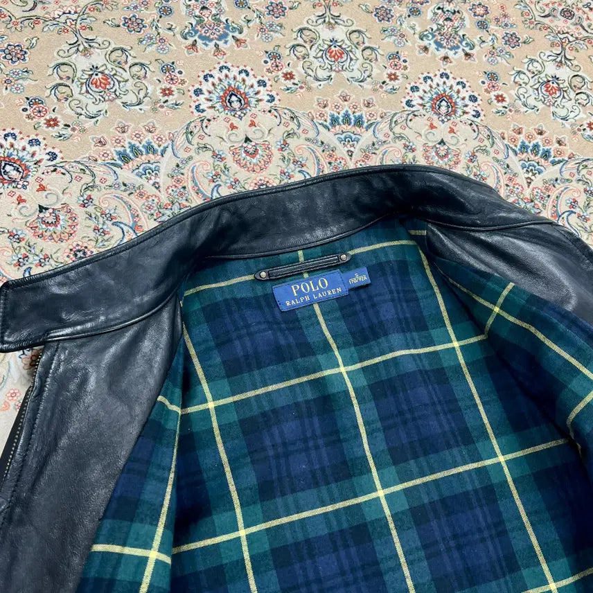 [BUNJANG] Polo Ralph Lauren Buffalo Leather Harrington Jacket / [A+등급 38] 폴로랄프로렌 블랙 물소가죽 바라쿠타 해링턴자켓