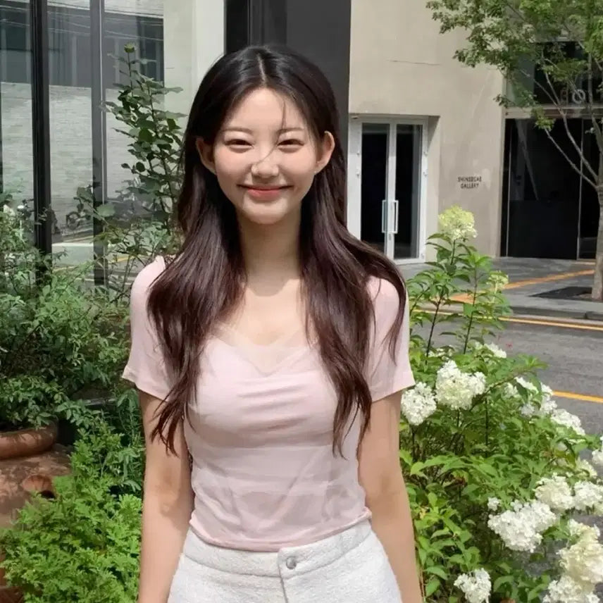 [BUNJANG] ANNE VIBOLERO Short Sleeve T-Shirt (Pink) / 제니오 썸머 안느 볼레로 반팔티 (핑크)