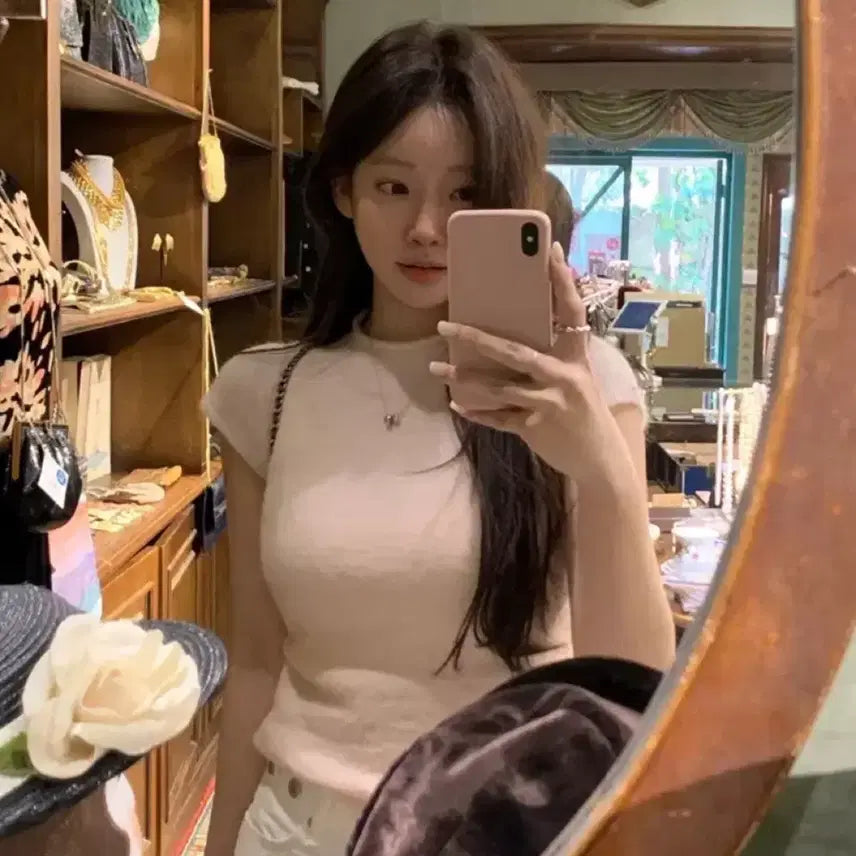 [BUNJANG] Leeds Blossom Half Knit Top (Pink) / 샵리즈 leeds 블라썸 하프 니트 반팔 (핑크)
