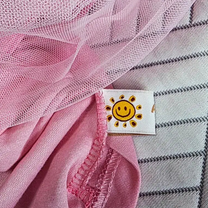 [BUNJANG] Pink Frill Tunic Long T-shirt / 빅사이즈 핑크 프릴 튜닉 반팔 롱 티셔츠(새상품/무료배송)