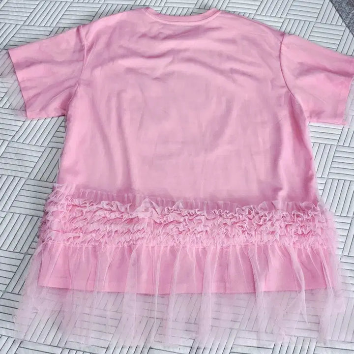 [BUNJANG] Pink Frill Tunic Long T-shirt / 빅사이즈 핑크 프릴 튜닉 반팔 롱 티셔츠(새상품/무료배송)