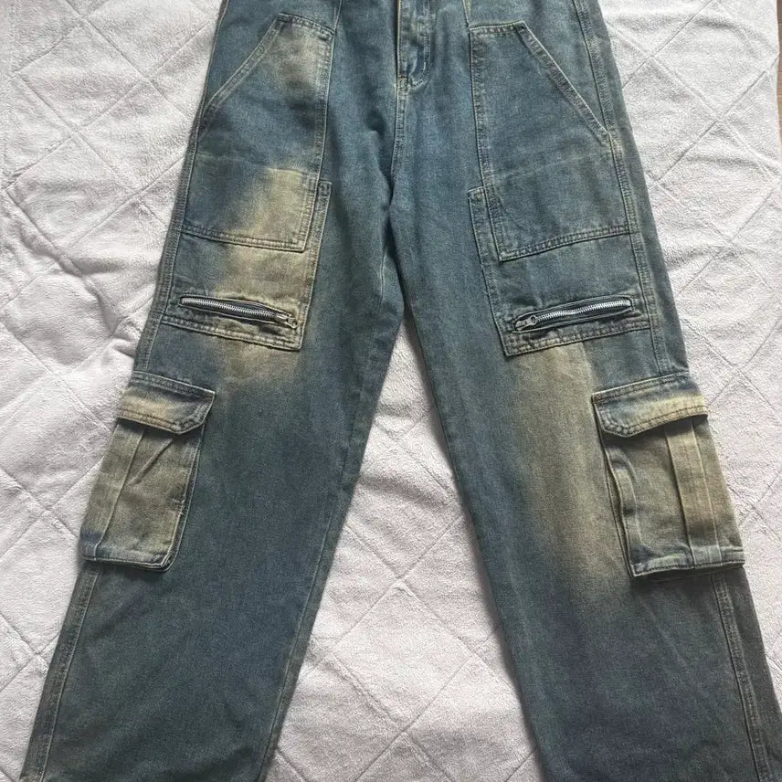 [BUNJANG] Vintage Washed Denim Cargo Pants / 빈티지 카고 워싱 데님 팬츠