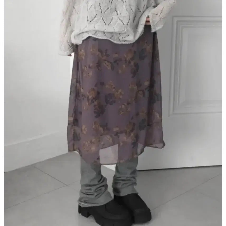 [BUNJANG] Avely Mode Flower Chiffon Midi Skirt / 에이블리 언버티 mode flower chiffon midi sk 교신