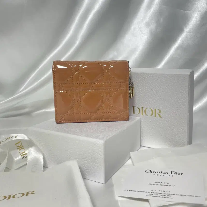 [BUNJANG] Dior Lady Cannage Patent Wallet Rose Des Vents / 디올 레이디 까나쥬 페이던트 로즈드방 풀세트 지갑