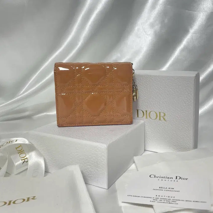 [BUNJANG] Dior Lady Cannage Patent Wallet Rose Des Vents / 디올 레이디 까나쥬 페이던트 로즈드방 풀세트 지갑