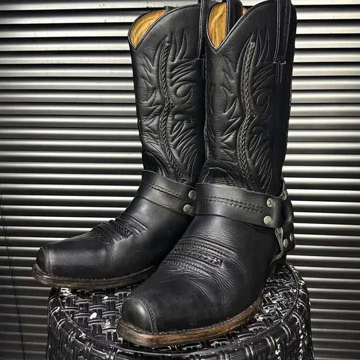 [BUNJANG] Sancho Spain Leather Western Ring Ankle Boots Black 260 / SANCHO 산초 부츠 스페인 가죽 웨스턴 부츠 링 앵클 260 블랙
