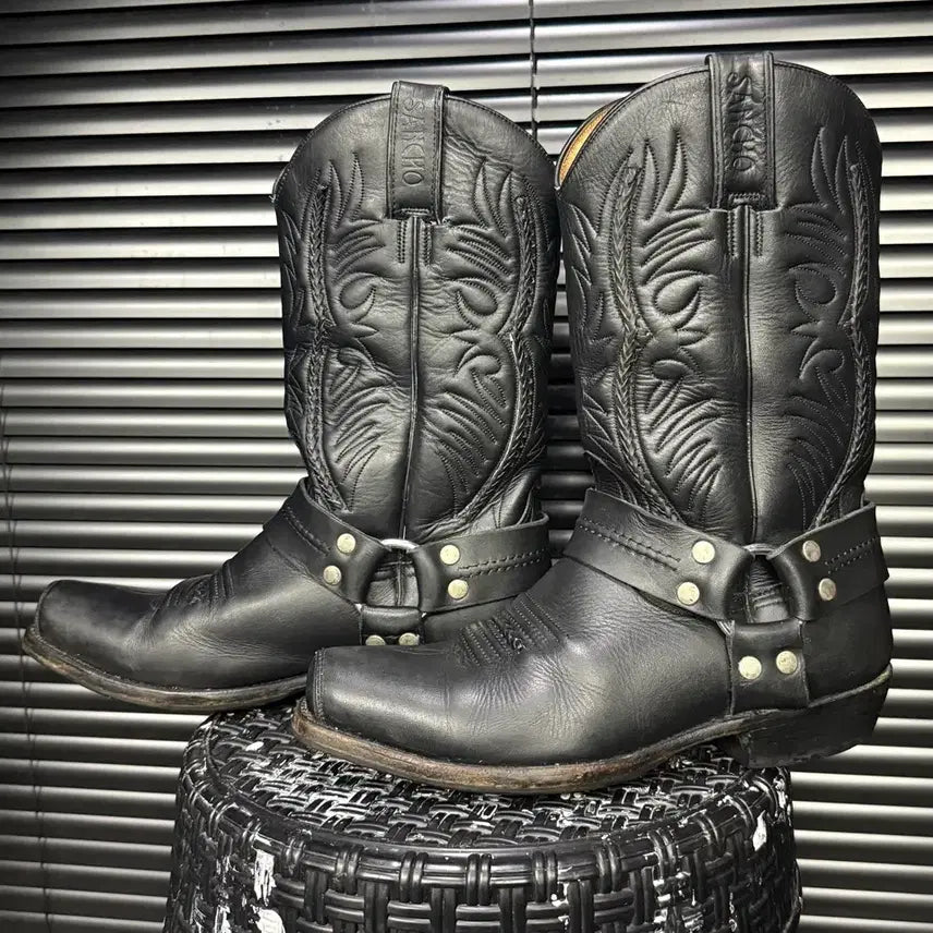 [BUNJANG] Sancho Spain Leather Western Ring Ankle Boots Black 260 / SANCHO 산초 부츠 스페인 가죽 웨스턴 부츠 링 앵클 260 블랙