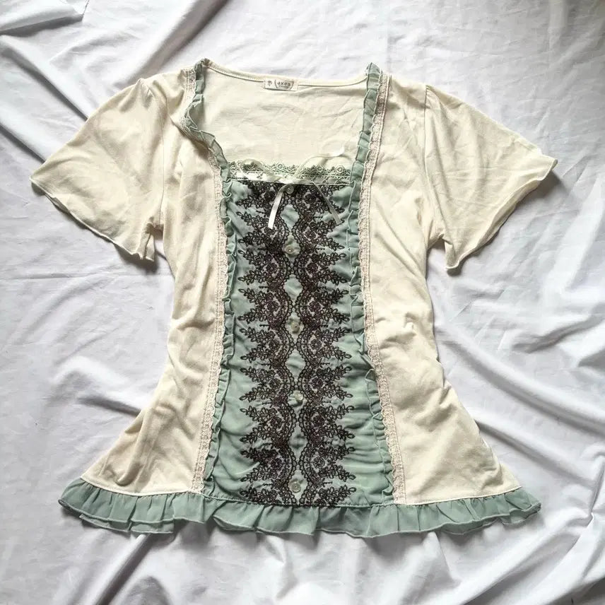 [SOLD OUT] 빈티지 엑시즈팜 민트초코 모리 갸루 블라우스