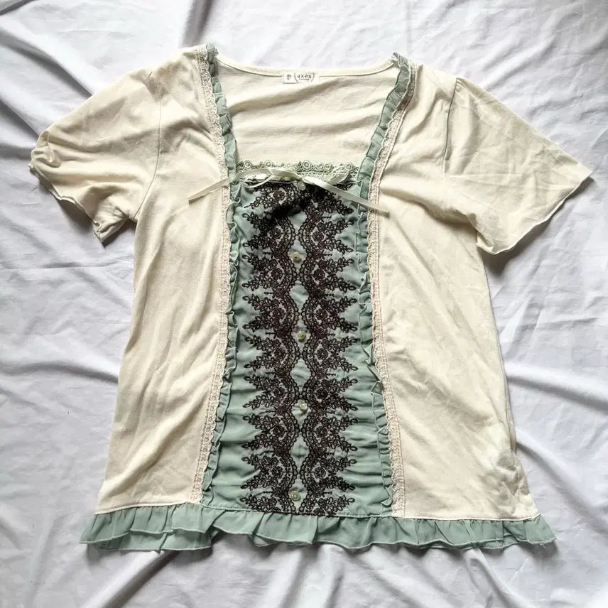 [SOLD OUT] 빈티지 엑시즈팜 민트초코 모리 갸루 블라우스