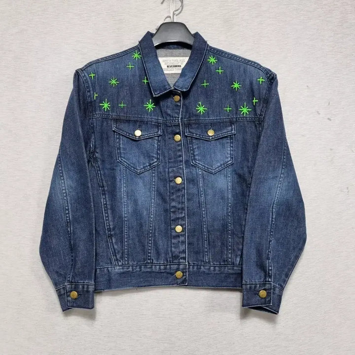 [BUNJANG] Nevermind Denim Jacket Embroidered Fluor Green Women&