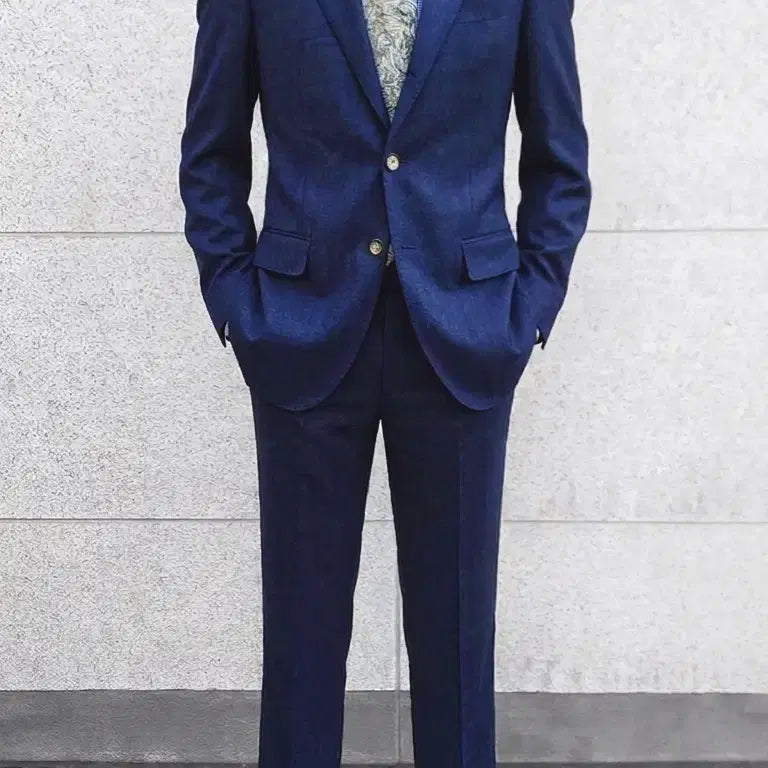 [BUNJANG] Vanhart di Albazar Ariston Royal Navy-blue Herringbone Suit / 반하트 디 알바자/이태리 아리스톤 로얄 플란넬 울 헤링본 수트/100