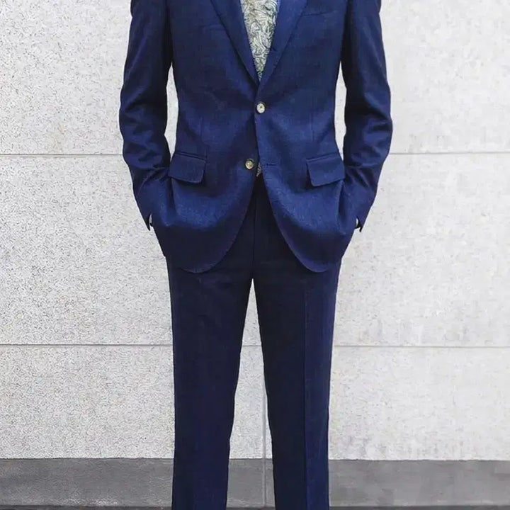 [BUNJANG] Vanhart di Albazar Ariston Royal Navy-blue Herringbone Suit / 반하트 디 알바자/이태리 아리스톤 로얄 플란넬 울 헤링본 수트/100