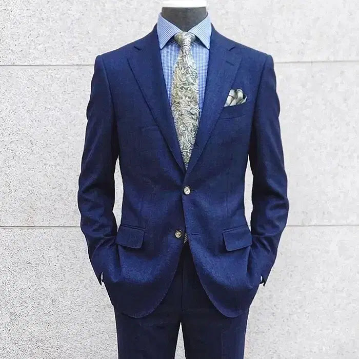 [BUNJANG] Vanhart di Albazar Ariston Royal Navy-blue Herringbone Suit / 반하트 디 알바자/이태리 아리스톤 로얄 플란넬 울 헤링본 수트/100