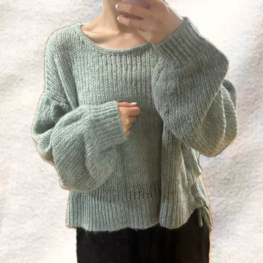 [BUNJANG] Lowrys Farm Mint Green Knit Sweater / 착샷 0/ 빈티지 로울리즈팜 일녀 민트 핀터깔 갸루 니트