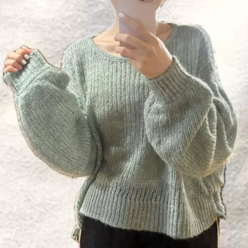 [BUNJANG] Lowrys Farm Mint Green Knit Sweater / 착샷 0/ 빈티지 로울리즈팜 일녀 민트 핀터깔 갸루 니트