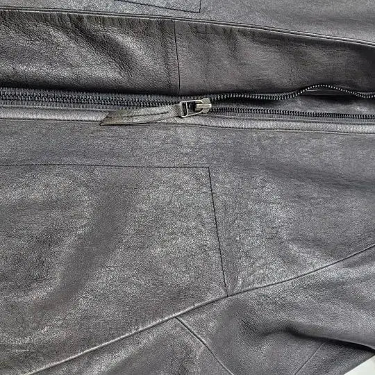 [BUNJANG] Black &amp; Gray Real Leather Half Coat / 블랙 &amp; 그레이 리얼 가죽 하프 코트 55사이즈
