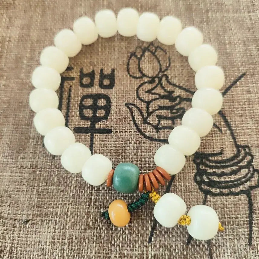 [BUNJANG] White Jade Barley Root Prayer Beads Bracelet 9mm / 백옥 보리근 염주 팔찌 9mm