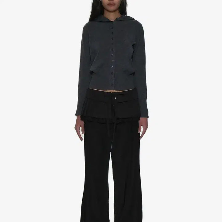 [BUNJANG] Partimento Women Pleated Wrap Layered Skirt - Black / 파르티멘토 우먼 턴오버 플리티드 랩 스커트 레이어드 치마 블랙